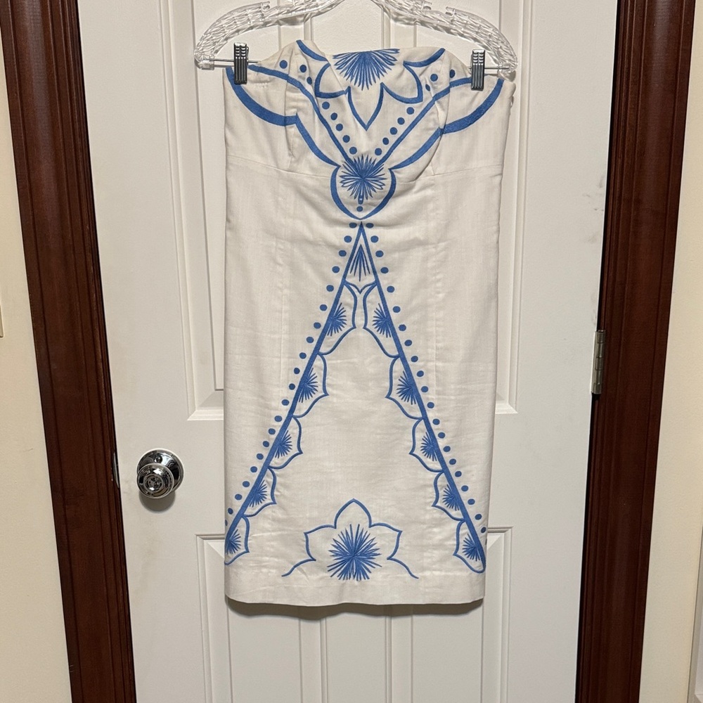 Lilly Pulitzer White Strapless Dress with Blue Floral Print